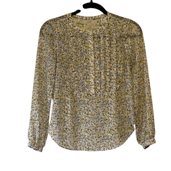 ✨Loft Womens Petites Floral Sheer Ruffled‎ Ling Sleeve Blouse Top, Size XX Small - Picture 3 of 11